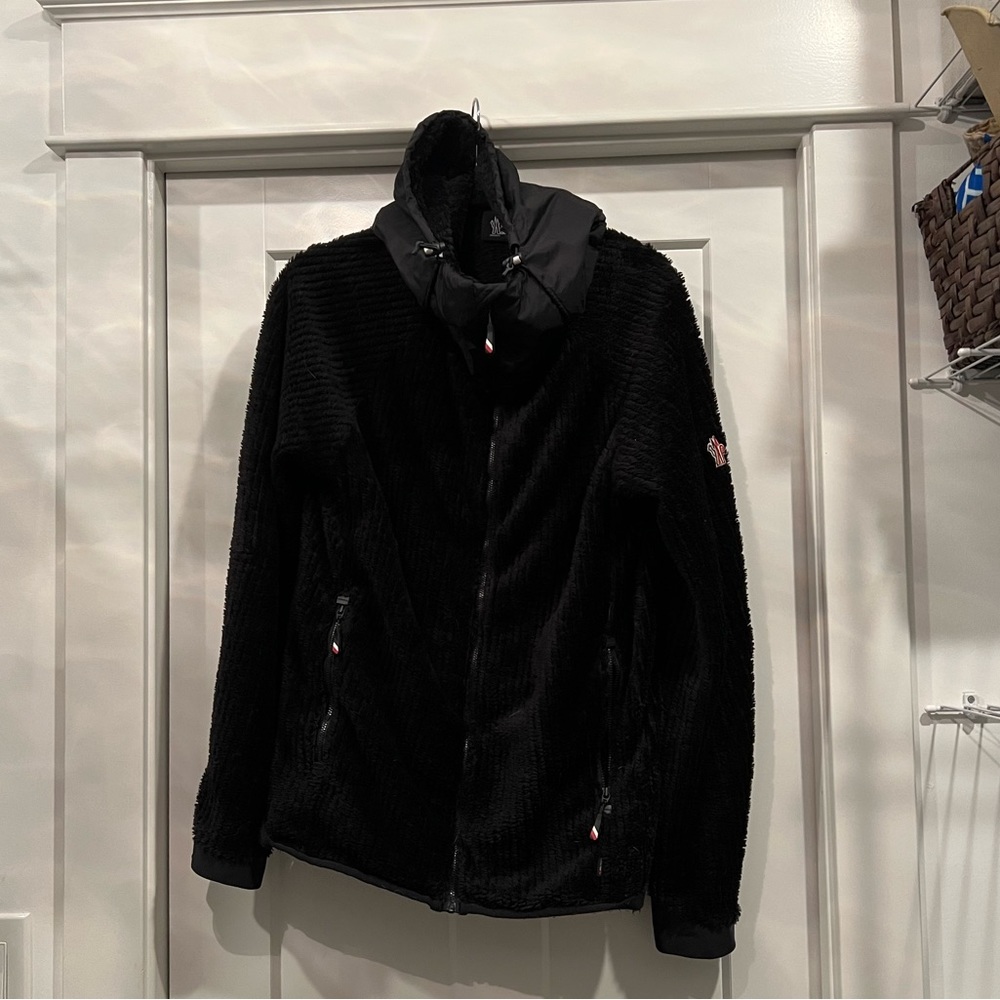 Moncler black fuzzy full zip